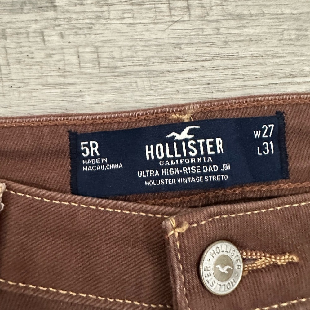 Hollister Brown High-Rise Pants patch brown boho relaxed pants Sz 27 - Picture 5 of 5